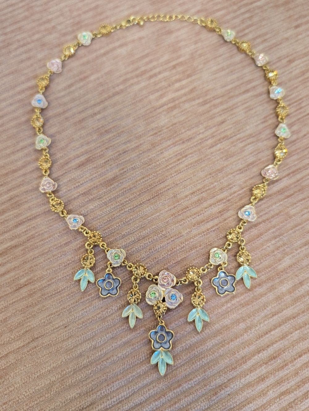 Whimsical Floral Enamel & Crystal Fringe Necklace